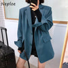 Solid Color Casual Blazers Women Fall 2022 Office Lady Blue Blazer Woman Long Sleeve Loose Two Buttons Jackets Female