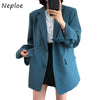 Solid Color Casual Blazers Women Fall 2022 Office Lady Blue Blazer Woman Long Sleeve Loose Two Buttons Jackets Female