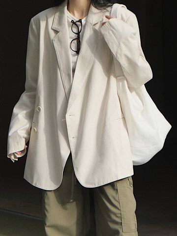 Solid Color Casual Women Blazers 2023 Spring Autumn Chic Cozy Notched Collar Outerwear Tops Female Simple Blazer