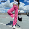 Solid Color Full Length Wide Leg Jeans Straight Loose Denim Pants High Waist Five Pocket Jeans Streetwear Femme Trousers