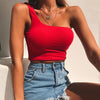 Solid Color Summer Sexy Women's Single Shoulder Crop Tops Casual Bra Slim Camis Tank Vests T-shirts 6 Colors