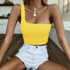 Solid Color Summer Sexy Women's Single Shoulder Crop Tops Casual Bra Slim Camis Tank Vests T-shirts 6 Colors