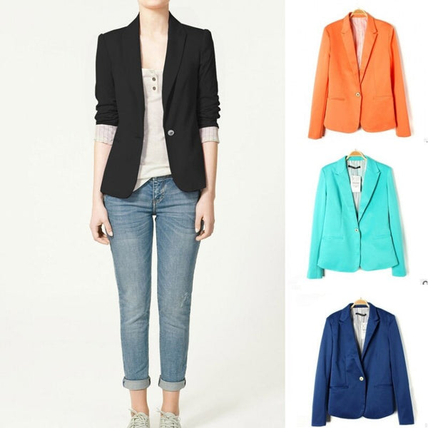 Solid Color Women Office Blazer Suit Casual Long Sleeve Cardigan Coat Jacket Tops S-XL