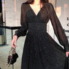 Solid Elegant Dress Women Autumn Sequin Party Midi Dress Female Casual Chiffon Slim Korean Dress 2023 Autumn Women's Clothing