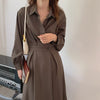 Solid Elegant Dresses Women Autumn Polo Midi Split Dress Office Lady Designer Casual Korean Style One-piece Dress Female 2022