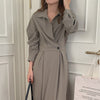 Solid Elegant Dresses Women Spring Autumn Polo Midi Split Dress Office Lady Designer Casual Korean Style Dress Female 2022