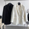 Solid Flap Detailed Button Up Oversized Blazer White / Black Spring Women Tweed Coat