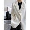Solid Flap Detailed Button Up Oversized Blazer White / Black Spring Women Tweed Coat