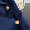 Solid Gold Button Detailed Lapel Button Up Crop Blazer Blue / Khaki Spring Women Short Jacket