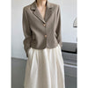 Solid Gold Button Detailed Lapel Button Up Crop Blazer Blue / Khaki Spring Women Short Jacket