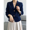 Solid Gold Button Detailed Lapel Button Up Crop Blazer Blue / Khaki Spring Women Short Jacket