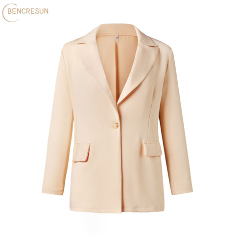 Solid Long Sleeve Blazers Women Simplicity Jacket Notched Collar Coat Single Button Pocket Female Autumn Casual Blazers Ladies
