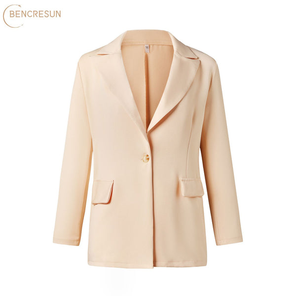 Solid Long Sleeve Blazers Women Simplicity Jacket Notched Collar Coat Single Button Pocket Female Autumn Casual Blazers Ladies