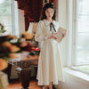 Solid Long Sleeve Bow Peter Pan Collar Dress Women's Clothing 2022 Spring Autumn Vintage Preppy Style Knotted Midi Dresses