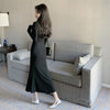 Solid Sexy Midi Dress Women Office Lady V-neck Design Elegant Dress Casual Evening Party One Piece Dress Korean 2023 Autumn Chic