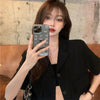 Solid Short Blazer Short Sleeve Jackets for Women Korean Harajuku Casual Korean Style Jackets Gothic Y2k High Street Summer Coat