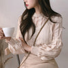 Solid Stand Women Tops Pink Clothes Blusas Mujer De Moda 2023 Vintage Ladies Tops Long Sleeve Lace Blouse Shirts 6899 50