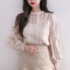 Solid Stand Women Tops Pink Clothes Blusas Mujer De Moda 2023 Vintage Ladies Tops Long Sleeve Lace Blouse Shirts 6899 50