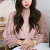 Solid Stand Women Tops Pink Clothes Blusas Mujer De Moda 2023 Vintage Ladies Tops Long Sleeve Lace Blouse Shirts 6899 50