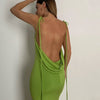 Solid Vestido Elegant Spaghetti Strap Sexy Backless Draped Maxi Dress For Women Sleeveless Night Club Party Long Dresses Sexy