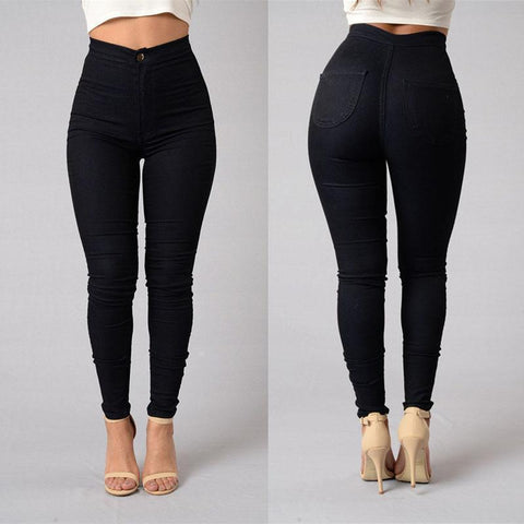 Solid Wash Skinny Jeans Woman High Waist Vintage Denim Pants Plus Size Push Up Trousers Bodycon Slim Pencil Pants Female **