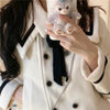 Solid Winter Warm Woolen Elegant Skirts Suit Women College Lapel Double Breasted Coat Pleated Casual A-line Korean Skirts Female