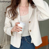 Solid Women Blazers Single Breasted Short All-match Simple Coat Elegant Long Sleeve Leisure Spring Chic Korean Style