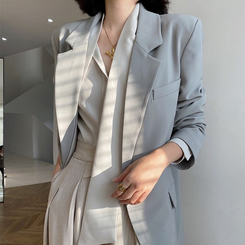 Solid Women Blue Blazer Spring Autumn British Style Slim Fit Suit Jackets Elegant Office Lady Belt Long Sleeve Outerwear S-L