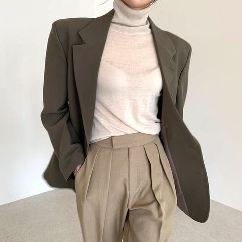 South Korea Chic Suit Coat Autumn Style Lapel Two Loose Color Versatile Long Sleeve Cardigan Suit Jacket For Women