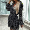 Southpire A-Line V-Neck Vintage Black Dress Women's Chiffon Long Sleeve Elastic Waist Mini Party Dresses Spring Summer Clothes
