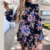 Southpire Navy Floral Print Loose Style Mini Dress Women Long Sleeve High Neck Party Dress Ladies Day Casual Clothes Spring 2023