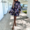 Southpire Navy Floral Print Loose Style Mini Dress Women Long Sleeve High Neck Party Dress Ladies Day Casual Clothes Spring 2023