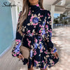 Southpire Navy Floral Print Loose Style Mini Dress Women Long Sleeve High Neck Party Dress Ladies Day Casual Clothes Spring 2023