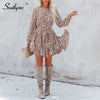 Southpire Pollen Floral Print Ruffle Tie Mini Dress Women's Long Sleeve Elegant Spring Summer Dresses 2023 With Waist Tie Lining