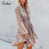 Southpire Pollen Floral Print Ruffle Tie Mini Dress Women's Long Sleeve Elegant Spring Summer Dresses 2023 With Waist Tie Lining