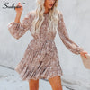 Southpire Pollen Floral Print Ruffle Tie Mini Dress Women's Long Sleeve Elegant Spring Summer Dresses 2023 With Waist Tie Lining