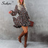 Southpire Pollen Floral Print Ruffle Tie Mini Dress Women's Long Sleeve Elegant Spring Summer Dresses 2023 With Waist Tie Lining