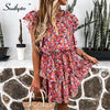 Southpire Red Floral Print Boho Dress Women A-Line Short Sleeve Ruffle Mini Dress 2023 Elegant Day Party Beach Sundress Ladies