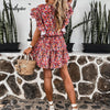 Southpire Red Floral Print Boho Dress Women A-Line Short Sleeve Ruffle Mini Dress 2023 Elegant Day Party Beach Sundress Ladies