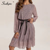 Southpire Simple O-neck White Polka Dot Long Dress Women's Long Sleeve Chiffon Casual Party Dress Spring Summer Clothes