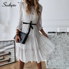 Southpire Simple O-neck White Polka Dot Long Dress Women's Long Sleeve Chiffon Casual Party Dress Spring Summer Clothes