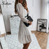 Southpire Simple O-neck White Polka Dot Long Dress Women's Long Sleeve Chiffon Casual Party Dress Spring Summer Clothes