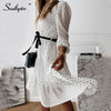 Southpire Simple O-neck White Polka Dot Long Dress Women's Long Sleeve Chiffon Casual Party Dress Spring Summer Clothes