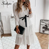 Southpire Simple O-neck White Polka Dot Long Dress Women's Long Sleeve Chiffon Casual Party Dress Spring Summer Clothes