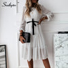 Southpire Simple O-neck White Polka Dot Long Dress Women's Long Sleeve Chiffon Casual Party Dress Spring Summer Clothes