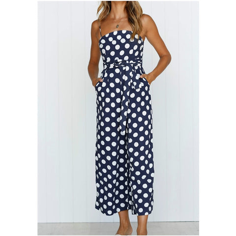 Spaghetti Strap Kawaii Polka Dot Jumpsuits Sexy Sleeveless Beach Summer Jumpsuit Women Wide Leg Pants Plus Size Overalls GV100
