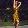 Spaghetti Strap Split Women's Mini Dresses Club Party  Elegant Sexy Backless Drawstring Draped Dress 2022