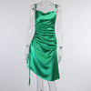 Spaghetti Strap Split Women's Mini Dresses Club Party  Elegant Sexy Backless Drawstring Draped Dress 2022