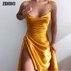 Spaghetti Strap Split Women's Mini Dresses Club Party  Elegant Sexy Backless Drawstring Draped Dress 2022