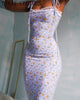 Spaghetti Strap Square Neck Floral Print Tied Detail Lace Trim Chic Midi Dress